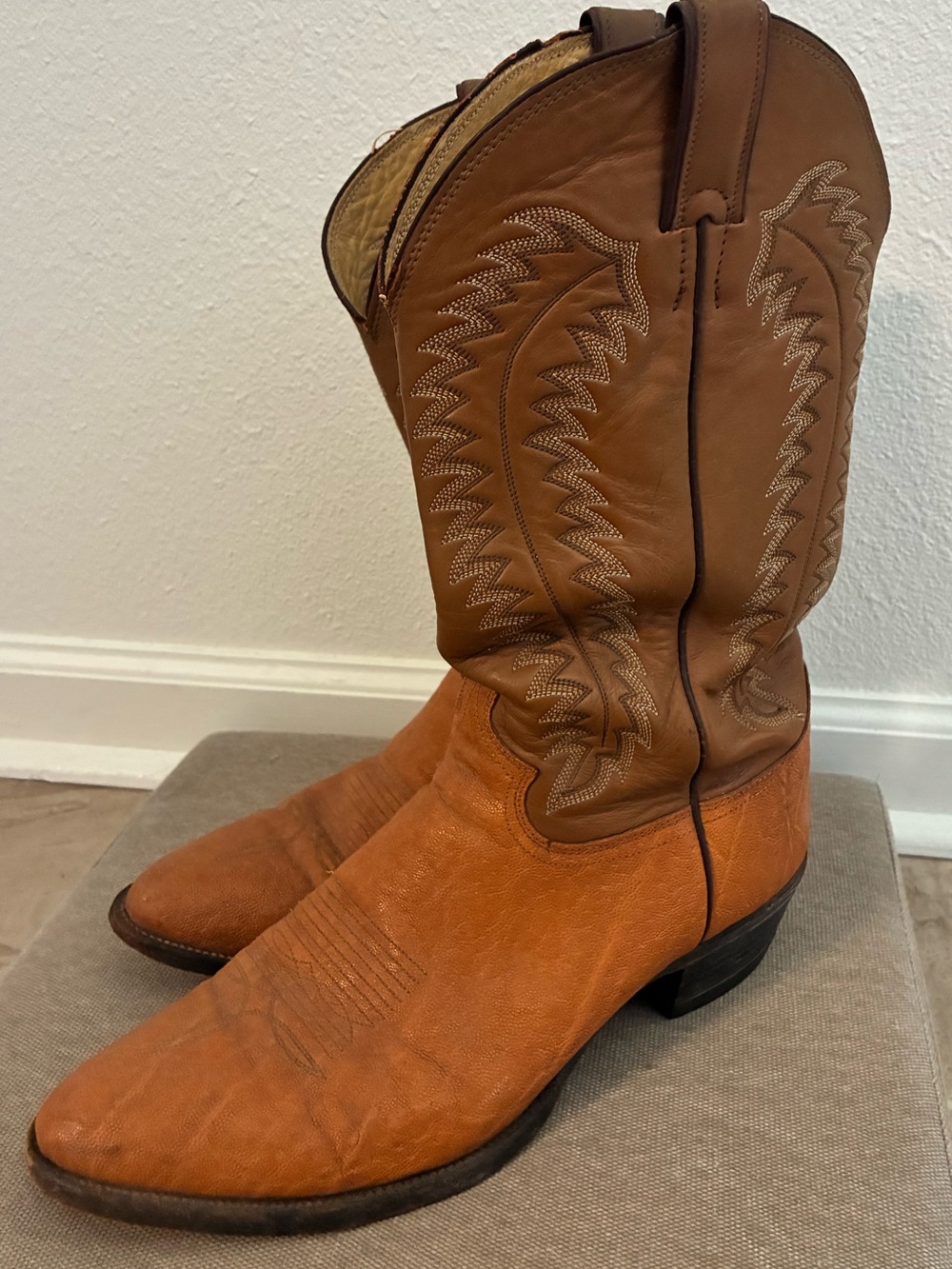 Justin Boots Two-Tone Brown Leather Cowboy Boots